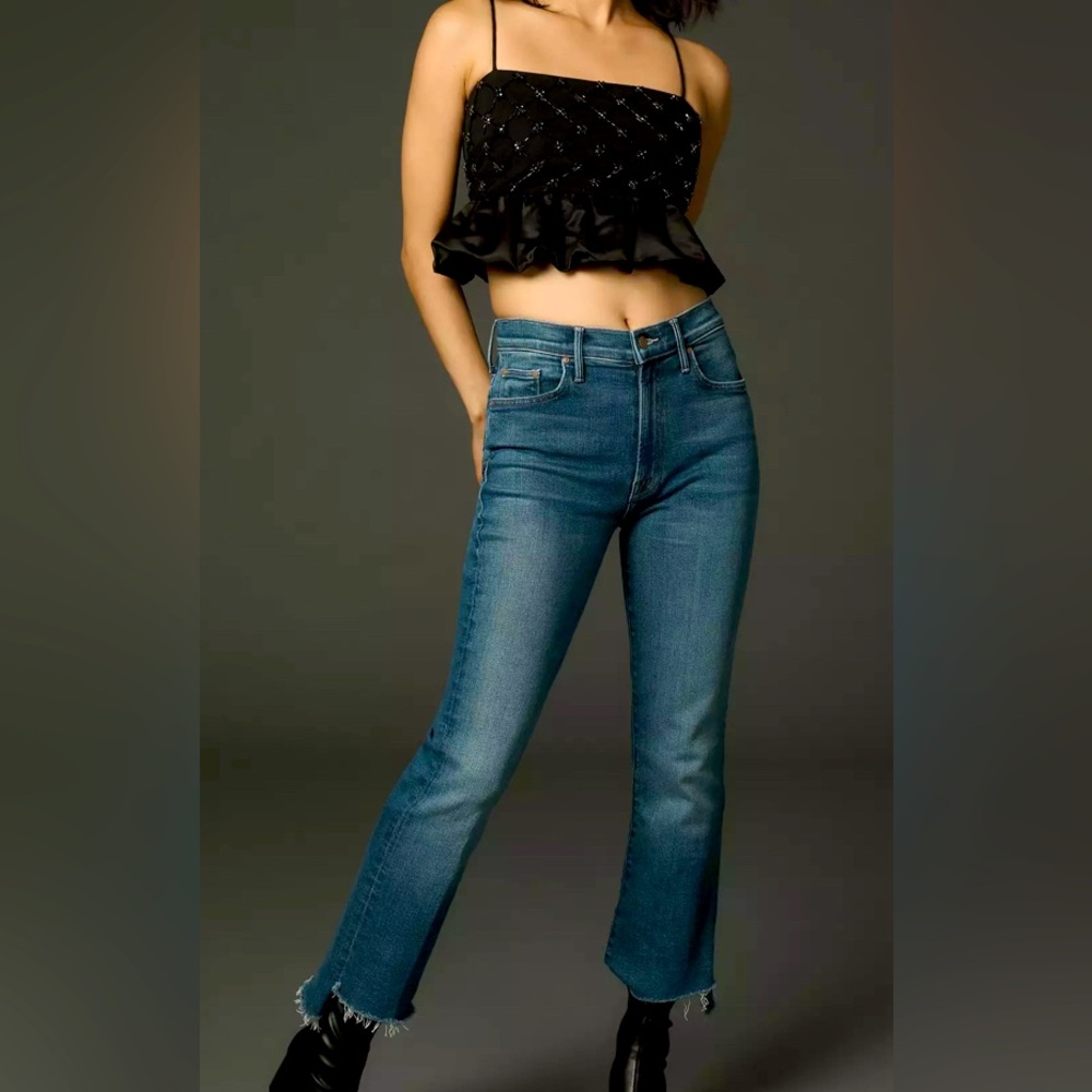 MOTHER The Insider Mid-Rise Crop Step Fray Jeans.  Color: WORK HARD PLAY HARD